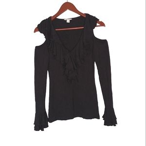 Boston Proper Cold Shoulder Top Ruffle Collar and Cuffs